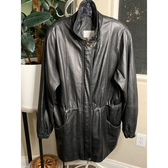 VTG Womens Worthington Size L Lambskin Leather Coat Black EUC Pockets 7025 - Picture 10 of 11
